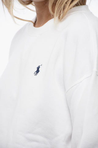 Crew Neck Fleeced Cotton Sweatshirt with Embroidered Logo