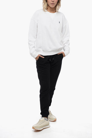 Crew Neck Fleeced Cotton Sweatshirt with Embroidered Logo