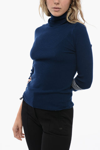 Turtleneck Ribbed Wool Blend Sweater