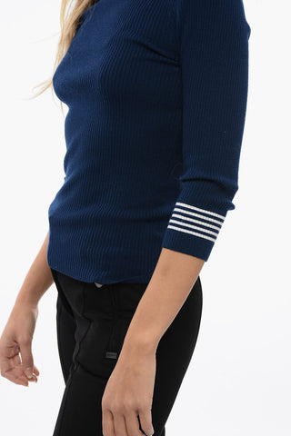 Turtleneck Ribbed Wool Blend Sweater