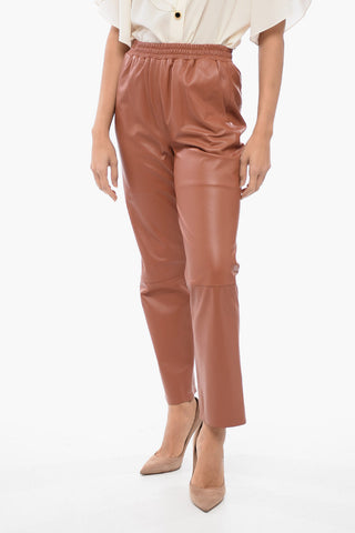 Joggers in Pelle con Cuciture a Vista