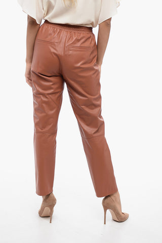 Joggers in Pelle con Cuciture a Vista