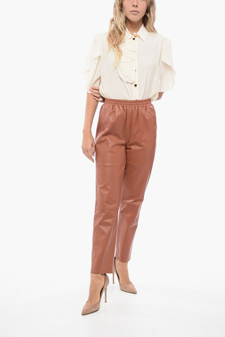Joggers in Pelle con Cuciture a Vista