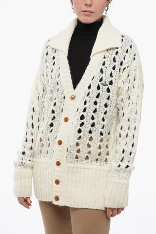 Openwork Cardigan with Contrasting Embroidery