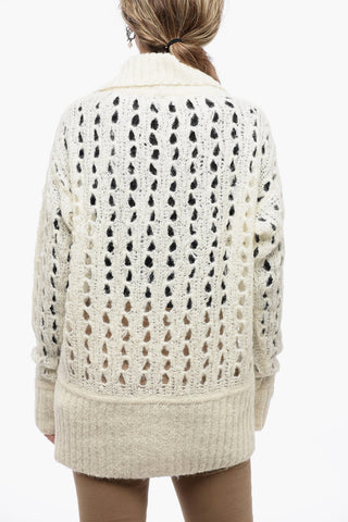 Openwork Cardigan with Contrasting Embroidery