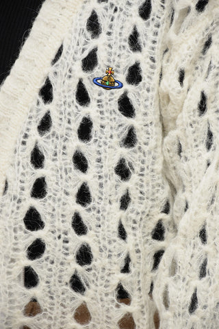 Openwork Cardigan with Contrasting Embroidery