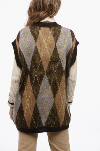 Gilet Oversized in Misto Mohair a Scacchi