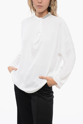 Shimmer Detailing Blouse with Pleated Collar Detail