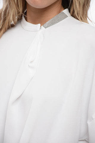 Shimmer Detailing Blouse with Pleated Collar Detail