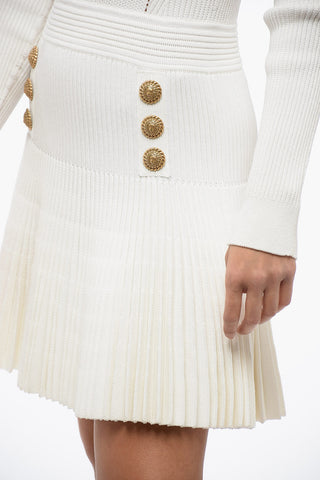Accordion Skirt Knitted Dress with Logoed Buttons