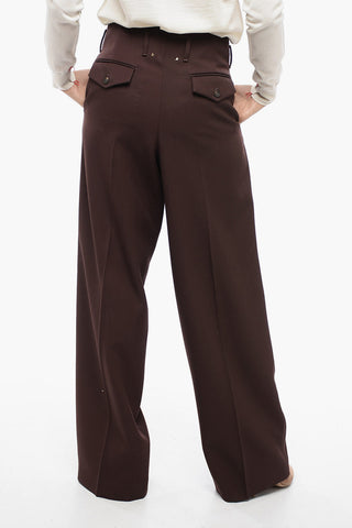 Gabardine Wide-Leg Pants with Logo