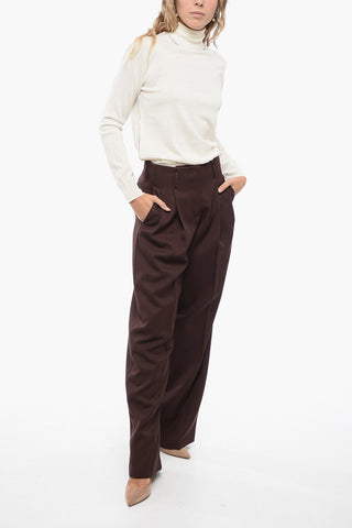 Gabardine Wide-Leg Pants with Logo