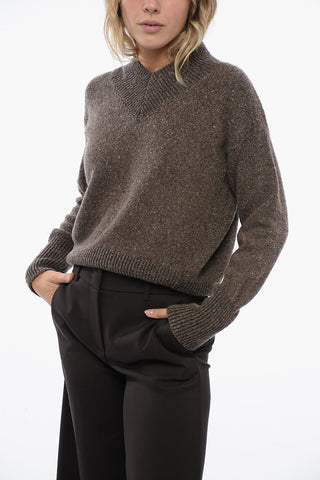 Pullover in Tweed di Cashmere con Scollo a V