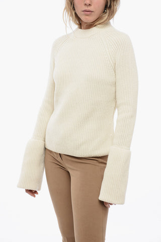 Pullover in Cashmere a Coste con Doppio Polsino
