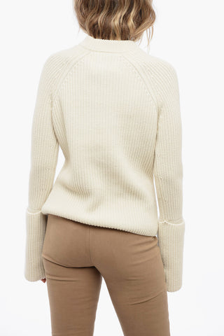 Pullover in Cashmere a Coste con Doppio Polsino