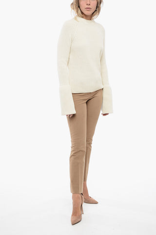 Pullover in Cashmere a Coste con Doppio Polsino