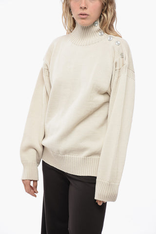 Technical Wool Turtleneck Sweater with Button Detail