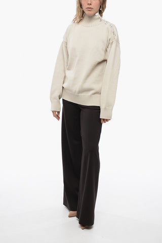 Technical Wool Turtleneck Sweater with Button Detail