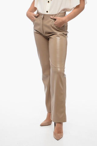 Pantaloni Flared-Fit in Finta Pelle con Cuciture