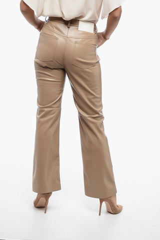 Pantaloni Flared-Fit in Finta Pelle con Cuciture