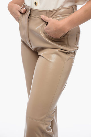 Pantaloni Flared-Fit in Finta Pelle con Cuciture