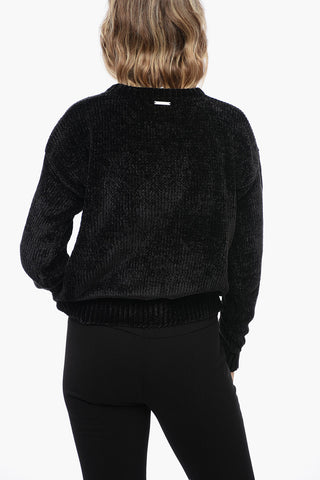 Crew Neck Chenille Sweater with Buttoned Detail