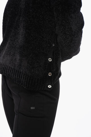 Crew Neck Chenille Sweater with Buttoned Detail