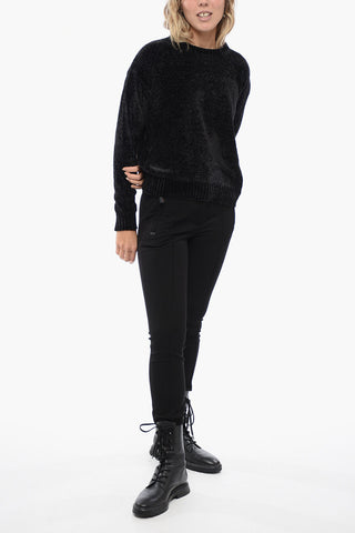 Crew Neck Chenille Sweater with Buttoned Detail