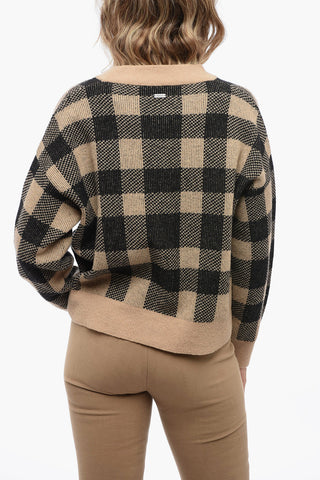 Wool Blend Cardigan with Check Pattern