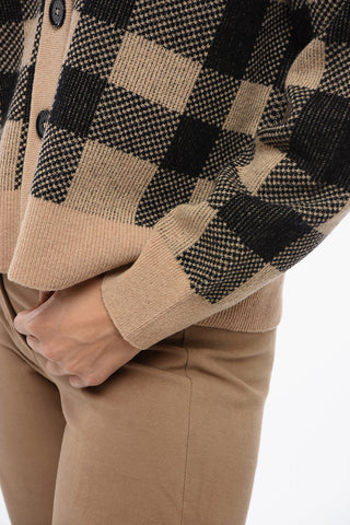 Wool Blend Cardigan with Check Pattern