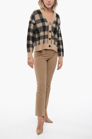 Wool Blend Cardigan with Check Pattern