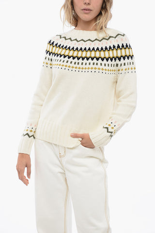Crew Neck Wool Blend Sweater with Fairisle Motif