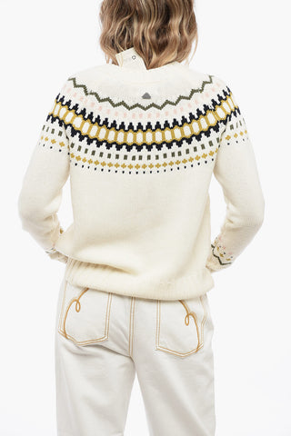 Crew Neck Wool Blend Sweater with Fairisle Motif