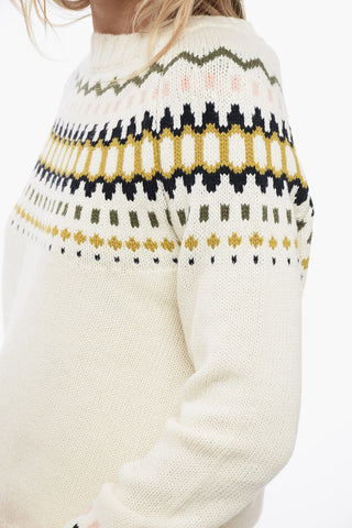Crew Neck Wool Blend Sweater with Fairisle Motif