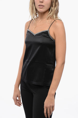 Silk Shimmer Detail Lingerie Top with Leather Straps