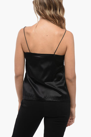 Silk Shimmer Detail Lingerie Top with Leather Straps