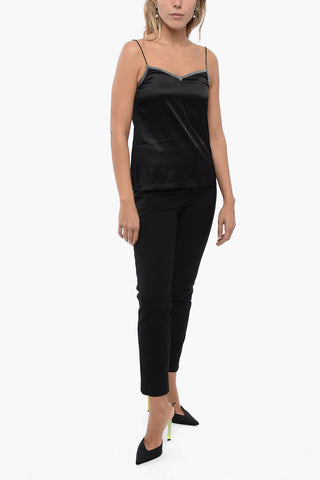 Silk Shimmer Detail Lingerie Top with Leather Straps