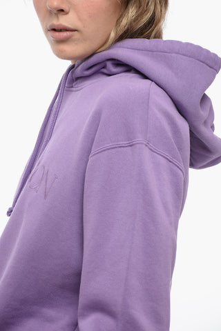 Felpa Hoodie in Cotone Felpato con Logo Ricamato