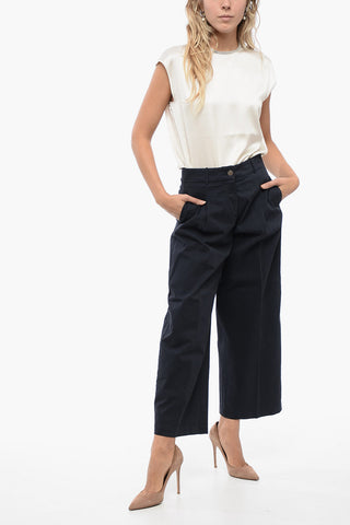 Pantaloni Wide-Leg Crop con Martingala