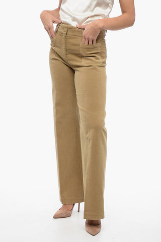 Flared Corduroy Pants with Patch Pocket