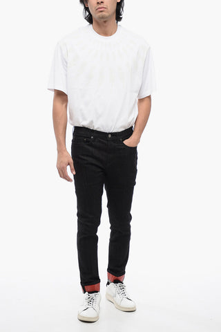 Jeans Super Skinny Fit con Risvolto in Denim Spalmato 15cm
