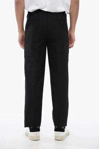 Linen-Blend Slim Fit Pants With Belt Loops