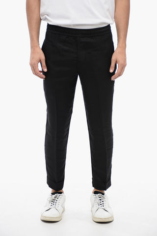 Pantaloni a Vita Bassa in Misto Viscosa con Elastico in Vita