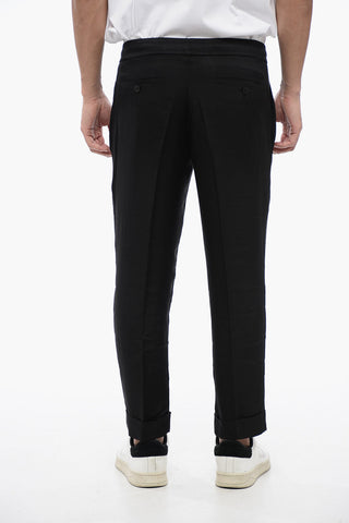 Pantaloni a Vita Bassa in Misto Viscosa con Elastico in Vita