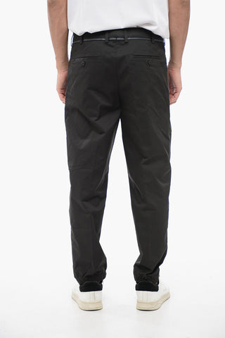 Cotton Blend Slim Fit Pants with Tape Detail