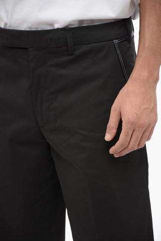 Cotton Blend Slim Fit Pants with Tape Detail