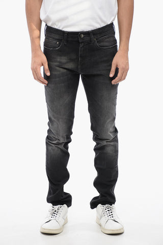 Jeans Skinny Fit in Denim Delavè con Tasca a Zip 14cm