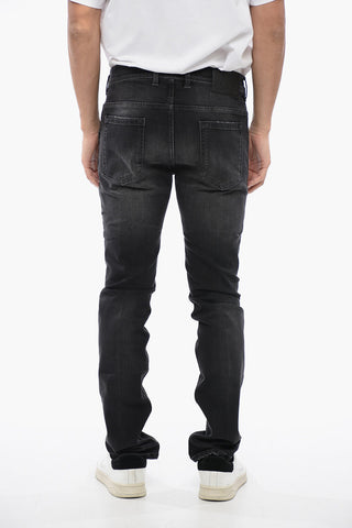 Jeans Skinny Fit in Denim Delavè con Tasca a Zip 14cm