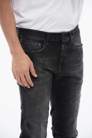 Jeans Skinny Fit in Denim Delavè con Tasca a Zip 14cm