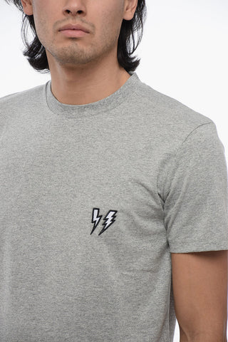 Crew Neck DOUBLE BOLT Cotton T-Shirt with Embroidery